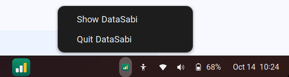 DataSabi tray menu with Show DataSabi and Quit DataSabi